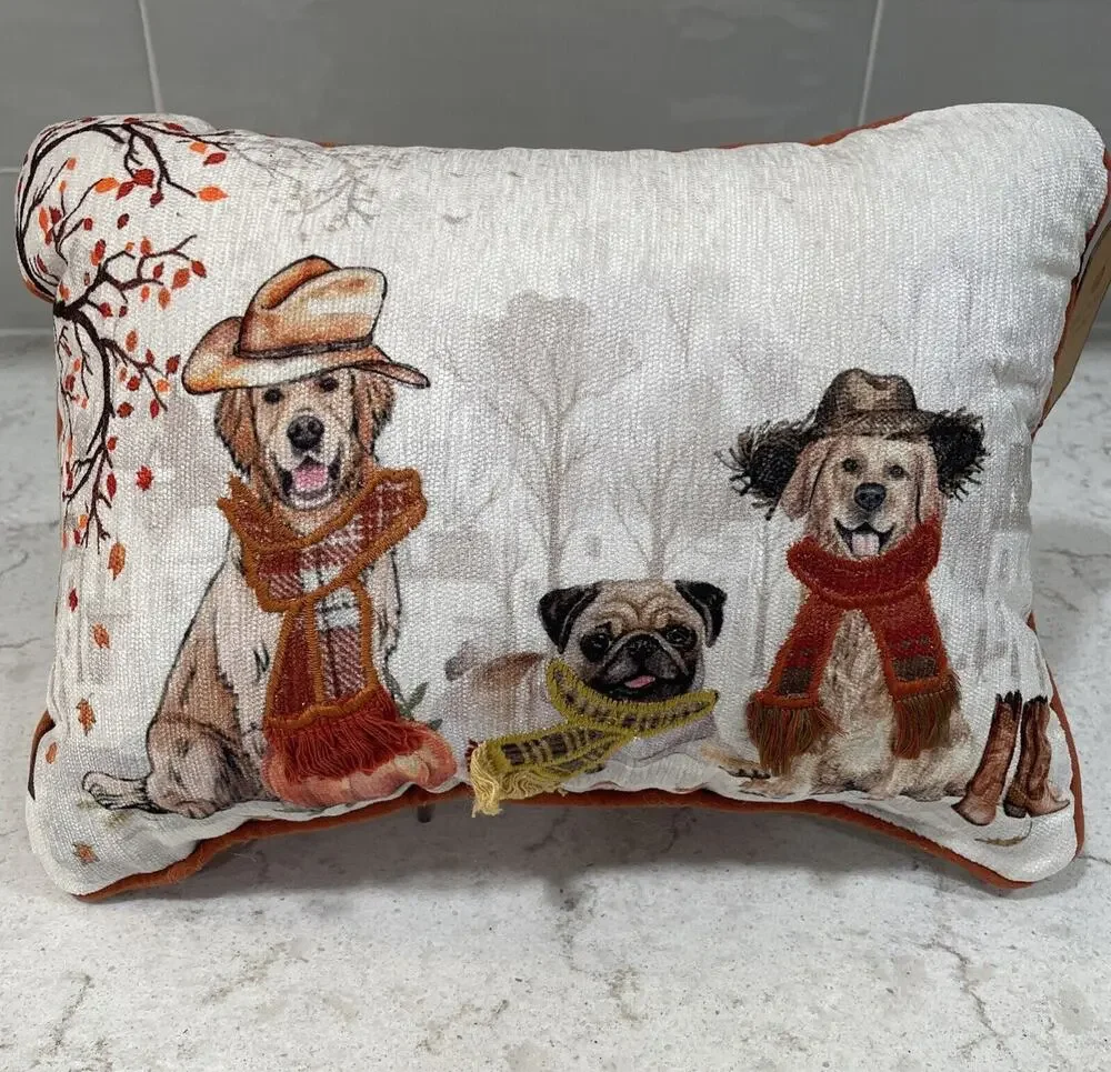 GOLDEN RETRIEVER & PUG DOGS in Cowboy Hats Scarves w/ Boots & Fall Dog Pillow